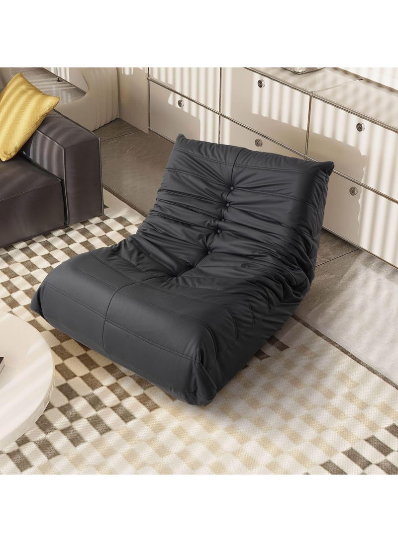 Bean Bag Chair Giant Bean Bag Sofa Memory Foam Bean Bag Chairs for Adults, Bean Bag Sofa Sack Faux Leather Bean Bag for Living Room Bedroom Dorm Office (Black)