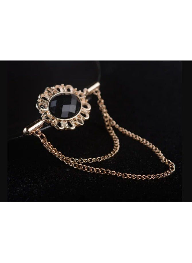 دبوس طوق بيضاوي من الكريستال على شكل شرابة عتيقة مع مشبك دبوس سلسلة - دبوس ياقة أنيق للنساء والرجال، إكسسوار بدلة وقميص عصري - Image 2