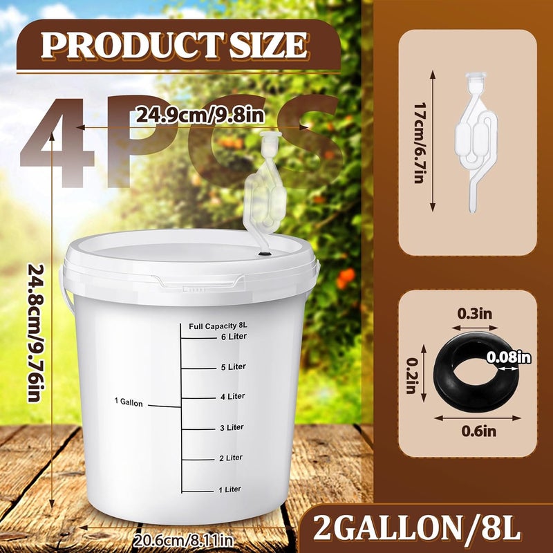 Ziliny 4 Pcs White 2 Gallon Fermentation Bucket with Twin Bubble Airlock Grommets Lid Brewing Wine Fermenter Fermentation Kit for Home Beer Wine Mead Other Fermented Beverage - Image 2