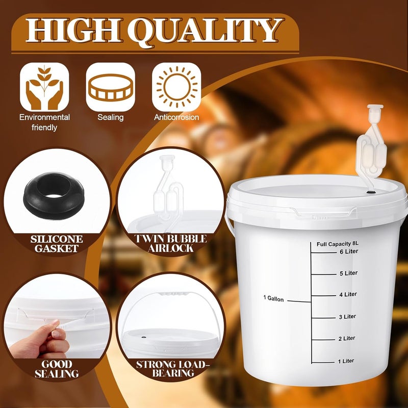 Ziliny 4 Pcs White 2 Gallon Fermentation Bucket with Twin Bubble Airlock Grommets Lid Brewing Wine Fermenter Fermentation Kit for Home Beer Wine Mead Other Fermented Beverage - Image 3