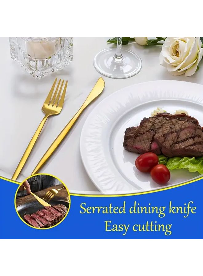 16pc Portuguese Stainless Steel Dinner Knife Set Mirror Polished Golden Luxury - Image 2