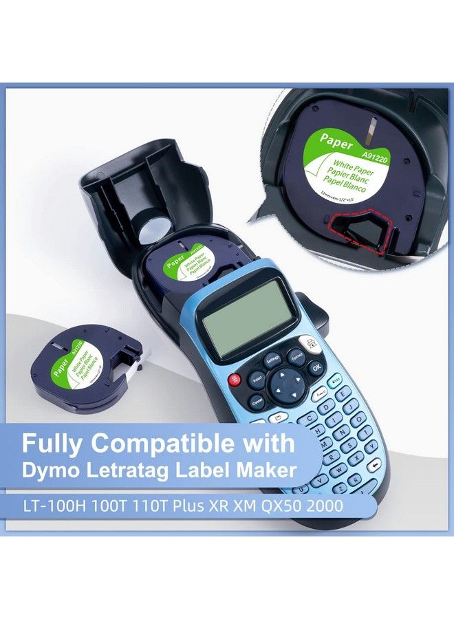 Fimax Replacement For Dymo White Paper Label Refill 1 2 X 13 91330 10697 Letratag Refills Lt Selfadhesive Label Maker Tapes 12Mm X 4M For Dymo Letratag 200B Plus Lt100H Lt100T Qx50 Label Maker 5Pack - Image 3