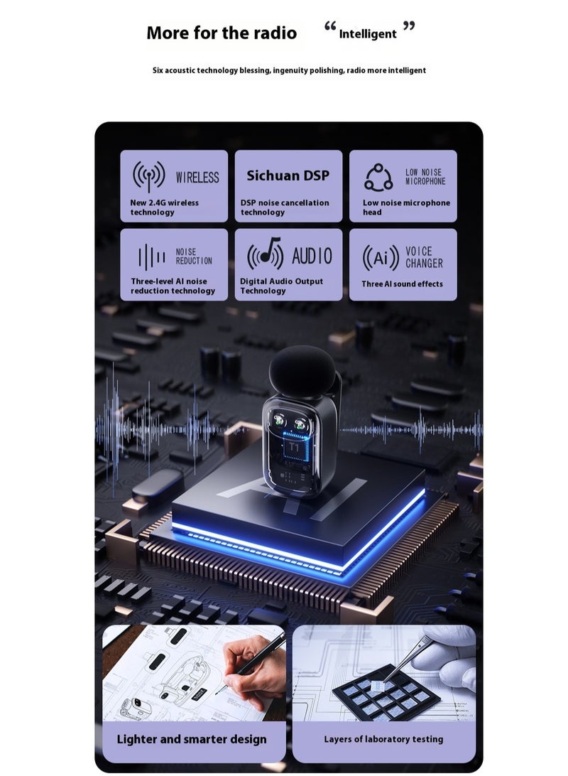 Digi Core ميكروفون لاسلكي صغير T1 لأجهزة أندرويد وآيفون | خاصية تقليل الضوضاء بالذكاء الاصطناعي، ومغير الصوت، وبطارية تدوم 30 ساعة مع علبة شحن | ميكروفون محمول بمشبك تثبيت لتسجيل الفيديو والمقابلات والبودكاست والبث المباشر - Image 4