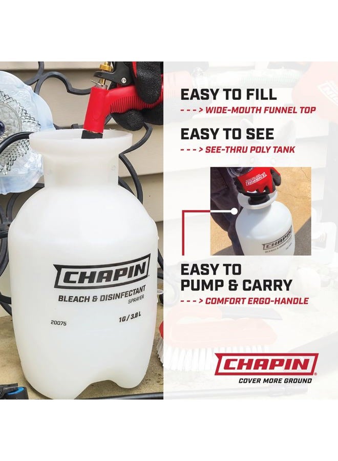 Chapin 20075 Disinfectant Bleach Sprayer, 1 Gallon, Made in the USA, Adjustable Cone Nozzle, Compatible with Bleach Solutions and Fungicides, Translucent White - Image 3
