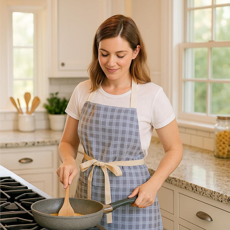 Aoomzoon Kitchen Aprons for Women with 2 Pockets,Double Sided Vintage Adjustable Apron for Gardening Cooking Arting Painting (Soft Mist Grey) - Image 4