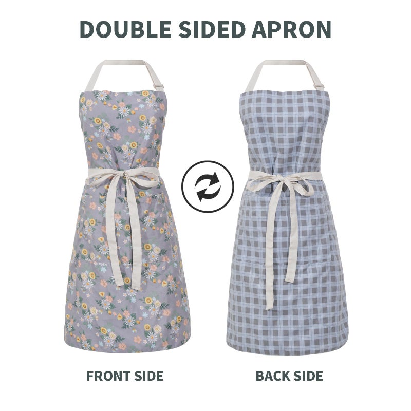 Aoomzoon Kitchen Aprons for Women with 2 Pockets,Double Sided Vintage Adjustable Apron for Gardening Cooking Arting Painting (Soft Mist Grey) - Image 2
