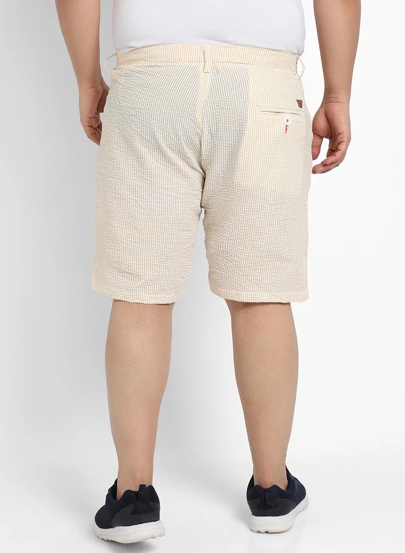 Instafab Plus Instafab Plus Men's Yellow Seersucker Stripe Shorts For Casual Wear | Striped Pattern | Angled Open Pockets | Button Closure | Cotton Poly Spandex Shorts Crafted With Comfort Fit For Everyday Wear