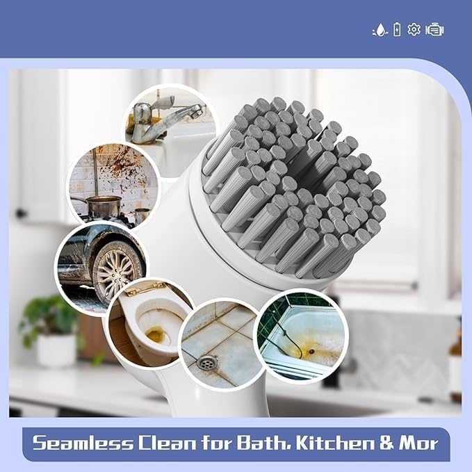Ignito 5 In 1 Electric Cleaning Magic Brush Multifunctional Spin Cleaner Brush With 5 Brush Heads and Charging Cord For Multi Use Kitchen Tiles Carpet Sink Basin Bathroom Dish Pots Wall Shoe Car Surfaces (1) - Image 4