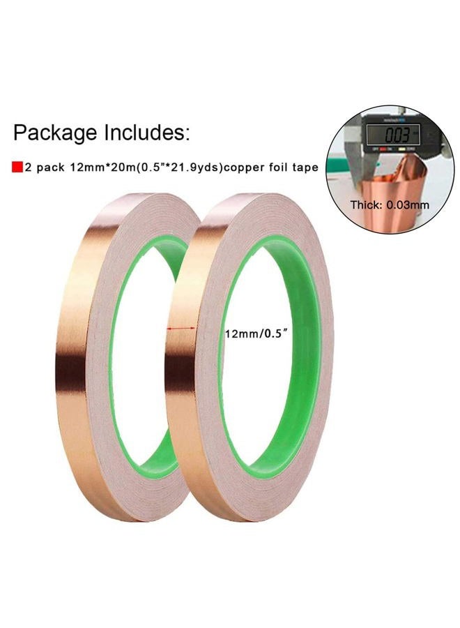 Oubaka 2 Pack Copper Foil Tape,(0.5inch X 66 FT) Double-Sided Conductive Copper Tape with Adhesive for EMI Shielding,Paper Circuits,Electrical Repairs,Grounding - Image 2