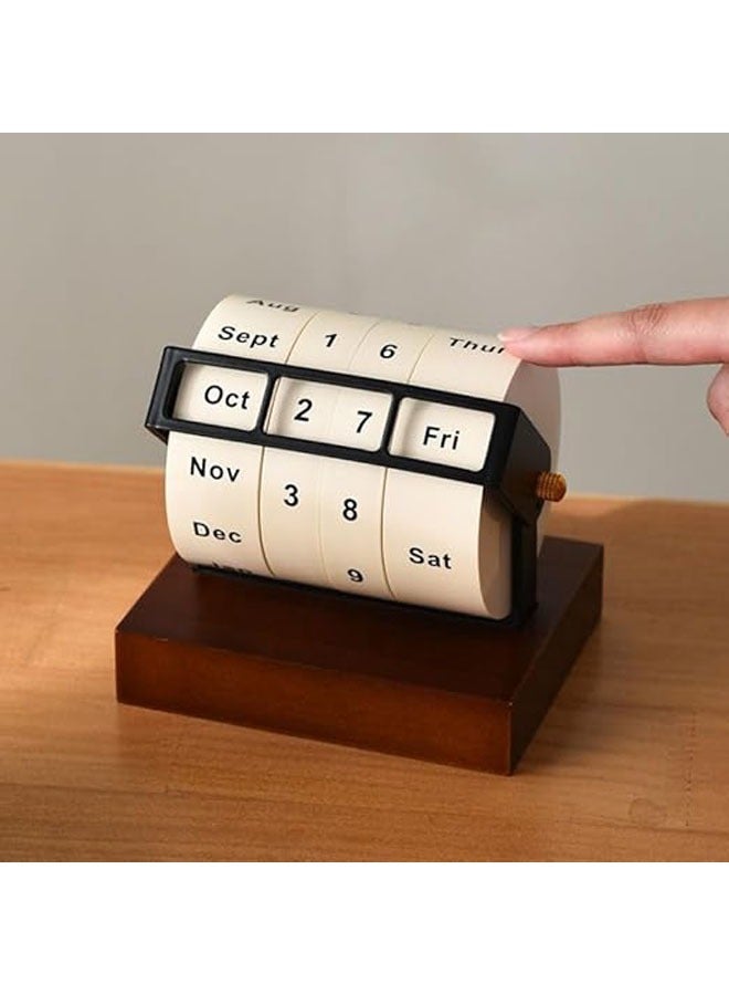 Swivel Vertical Desk Calendar, Wooden Wheeled Calendar for Home Office Month, Sunday Date Display, Reusable Reminder List Travel Record Card (2025 Wheeled Perpetual Calendar) - Image 2