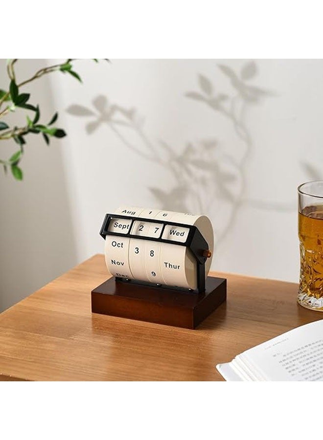 Swivel Vertical Desk Calendar, Wooden Wheeled Calendar for Home Office Month, Sunday Date Display, Reusable Reminder List Travel Record Card (2025 Wheeled Perpetual Calendar) - Image 3