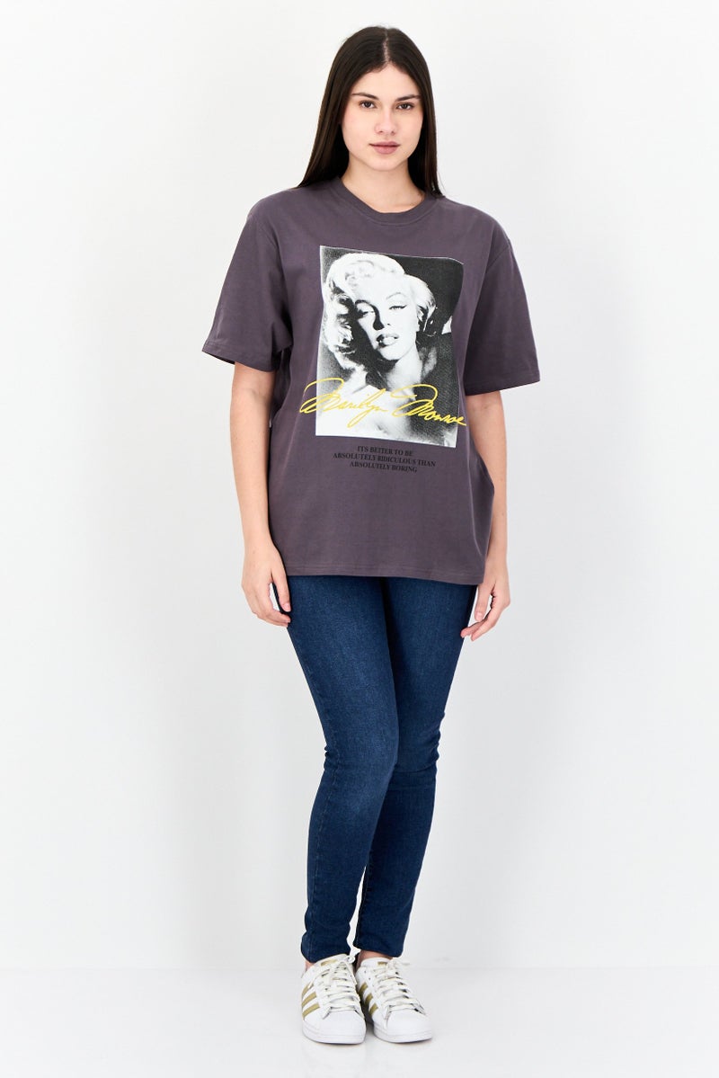 Marilyn Monroe Women Crew Neck Short Sleeve Graphic Print T-Shirt, Grey - Image 4