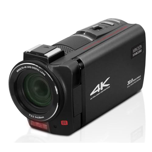 Minolta كاميرا مينيولتا - 4K فائق الوضوح, صور 30MP, رؤية ليلية مع مصابيح LED تحت الحمراء, تقريب 16X, تصوير بتقنية التوقف الزمني, مضادة للاهتزاز, شاشة تعمل باللمس, تنسيق MP4, حساس CMOS, مخرج HDMI USB, فتحة SD (أسود) - Image 4