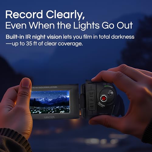 Minolta كاميرا مينيولتا - 4K فائق الوضوح, صور 30MP, رؤية ليلية مع مصابيح LED تحت الحمراء, تقريب 16X, تصوير بتقنية التوقف الزمني, مضادة للاهتزاز, شاشة تعمل باللمس, تنسيق MP4, حساس CMOS, مخرج HDMI USB, فتحة SD (أسود) - Image 5