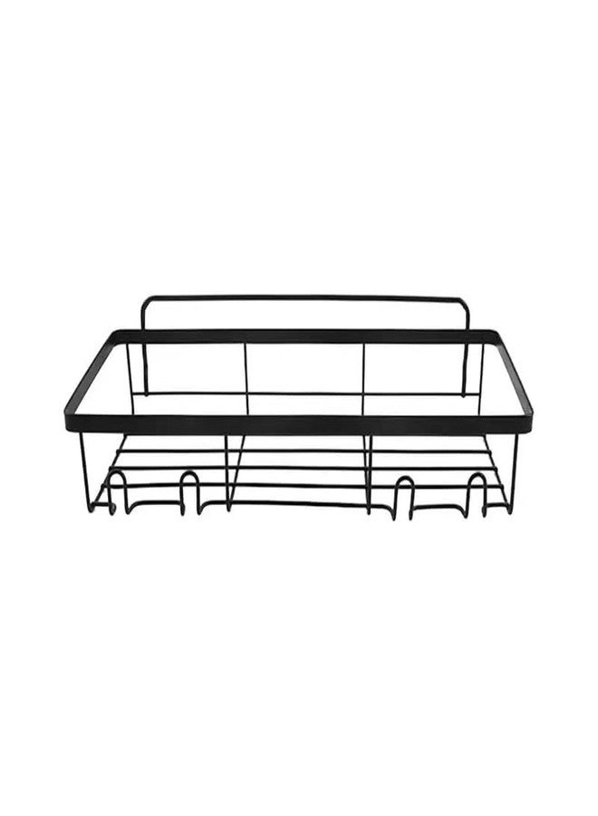 KYMIO Wall Mounted Bathroom Shelf with Hooks - Rustproof Black Shower Caddy Organizer for Shampoo, Soap, Lotion, Toothbrush & Accessories - Heavy Duty Adhesive Storage Rack for Kitchen & Bathroom - Image 2