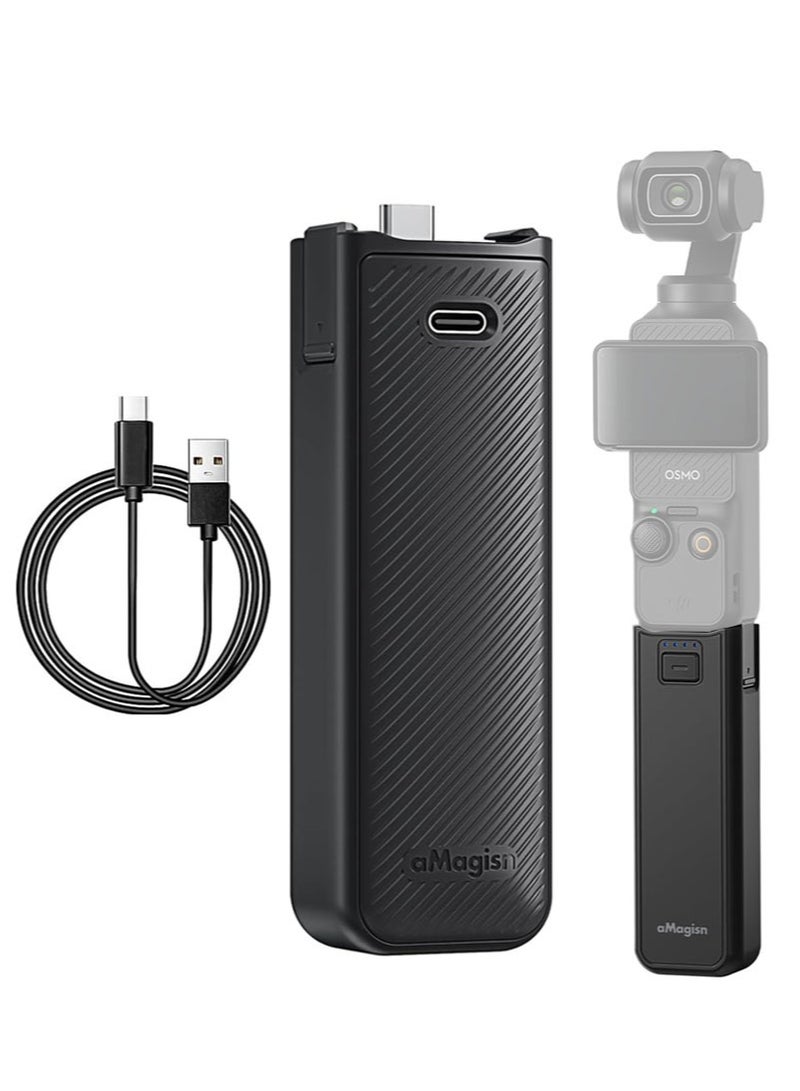 aMagisn مقبض شاحن محمول عالي السعة 4500 مللي أمبير في الساعة ملحق أساسي لكاميرا DJI Osmo Pocket 3 Action تصميم فريد من نوعه يعزز راحة الإمساك به مزود بحامل ملولب 1/4 بوصة للتوصيل بالحوامل الثلاثية وعصي السيلفي - Image 1