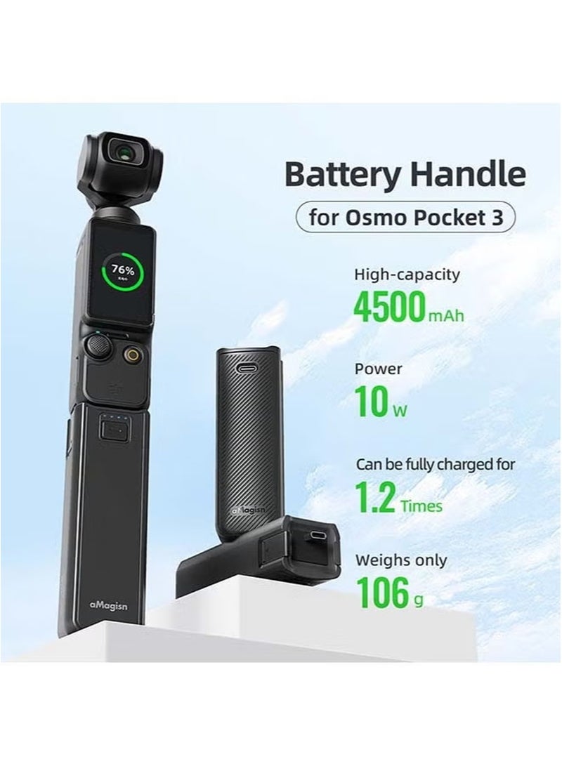 aMagisn مقبض شاحن محمول عالي السعة 4500 مللي أمبير في الساعة ملحق أساسي لكاميرا DJI Osmo Pocket 3 Action تصميم فريد من نوعه يعزز راحة الإمساك به مزود بحامل ملولب 1/4 بوصة للتوصيل بالحوامل الثلاثية وعصي السيلفي - Image 2
