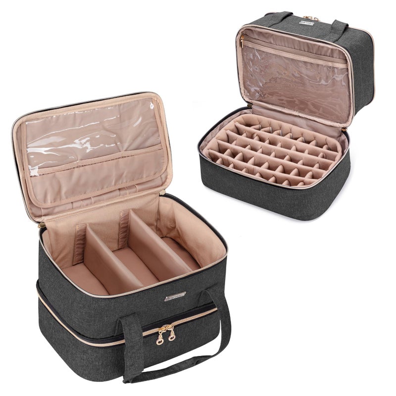 BAFASO Nail Polish Storage Holds 40 Bottles 15ml  05 floz and a Nail Lamp Nail Case with Manicure Tools Sections Black