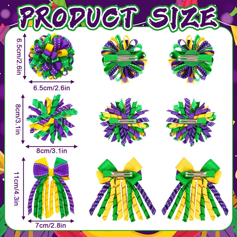 JUNEBRUSHS Mardi Gras Hair Bows Clips for Girls, Curly Bows with Alligator Clips, Purple Yellow Green Ribbon Hair Clip, Mardi Gras Accessories Favor Gifts for Girls - Image 5