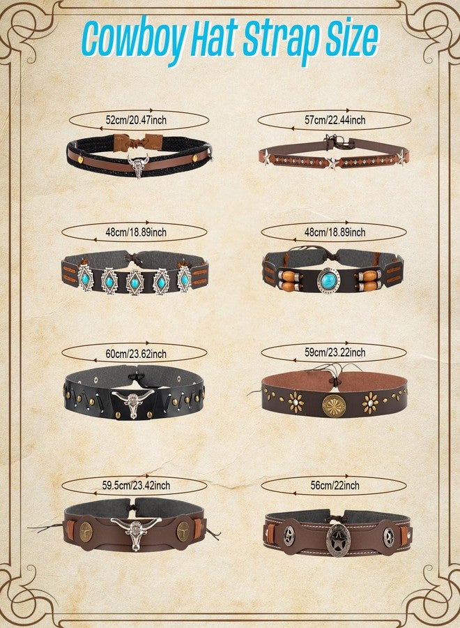 TRESSON 8pcs Cowboy Hat Bands for Women & Men Ethnic Western Hat Belts for Accessories Beaded Hatbands 52-60cm - Image 3