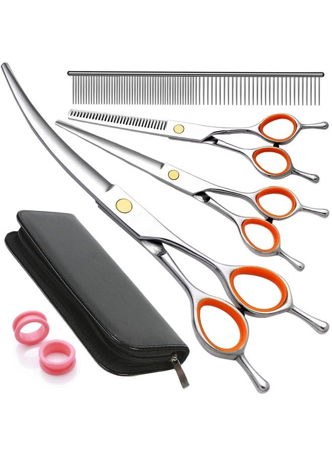 AIRY AIRY 7.5-in Professional Dog Grooming Scissors Set - Premium Stainless Steel Scissors Kit Including Straight Cutting, Thinning Shears, Curved Scissors,Comb and Storage Bag,Pet Grooming Kit for Dogs  - Image 1