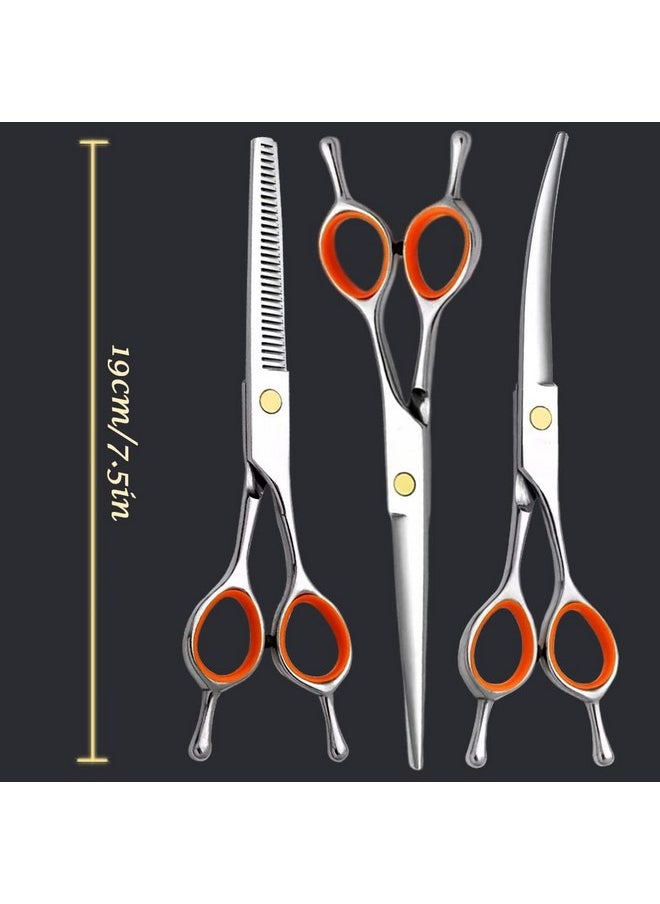 AIRY AIRY 7.5-in Professional Dog Grooming Scissors Set - Premium Stainless Steel Scissors Kit Including Straight Cutting, Thinning Shears, Curved Scissors,Comb and Storage Bag,Pet Grooming Kit for Dogs  - Image 2