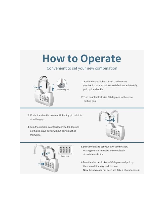 PROMASS 4 Digit Combination Lock Outdoor, Heavy Duty Locker Lock, Combination Lock for Locker, Waterproof Combo Lock for Gym Locker, Hasp Storage, Shed, Fence, Gate, Silver - Image 5