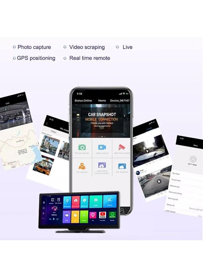 UKMASTER Car DVR 4G GPS Navigation 1080P FHD Dual Lens Android Rear View Mirror Dashcam 10.26 Inch - Image 3