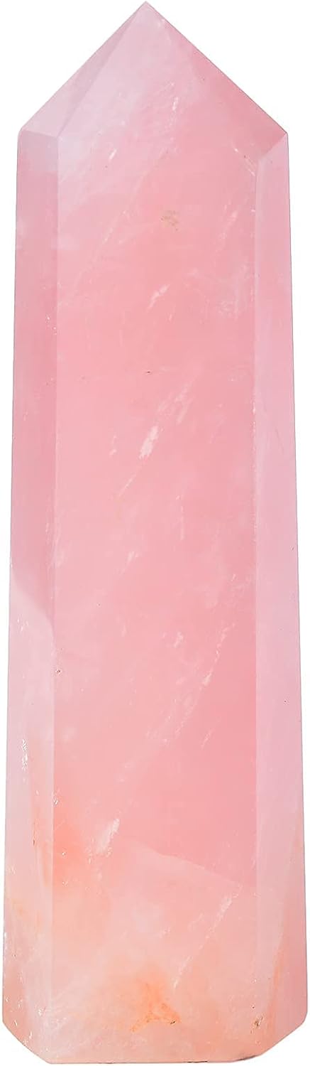 AMOYSTONE Rose Quartz Obelisk Large Healing Crystal Wand Tower 6 Faceted Column Reiki Chakra Meditation Therapy Pink 0.6-1.1 LBS