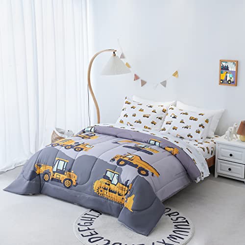 Cokouchyi Twin Size Comforter Set for Boys, 4-Piece Bed in a Bag, 3D Construction Bedding Comforter Sheet Set, Ultra Soft and Fluffy, Cartoon Truck Cars - Image 2
