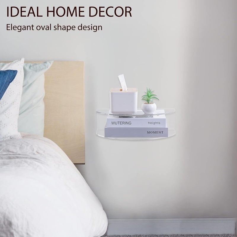 HMYHUM Acrylic Floating Nightstand, Wall Mounted Bedside Table for Bedroom, Hanging, 10 lbs Load, Oval, 14" L x 8"W x 4" H, Clear - Image 4