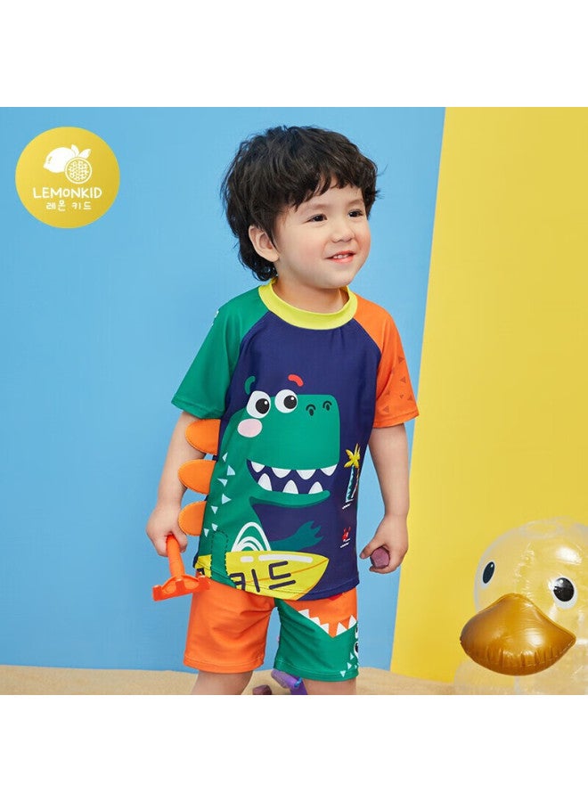 Lemonkid Children's Swimwear, Boys And Girls Two-piece Swimsuit, Baby Swimwear And Swim Trunks Set, Navy Blue Surfing Little Dinosaur, Size 120 - Image 1