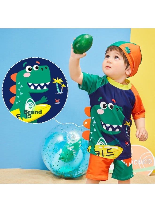 Lemonkid Children's Swimwear, Boys And Girls Two-piece Swimsuit, Baby Swimwear And Swim Trunks Set, Navy Blue Surfing Little Dinosaur, Size 120 - Image 2