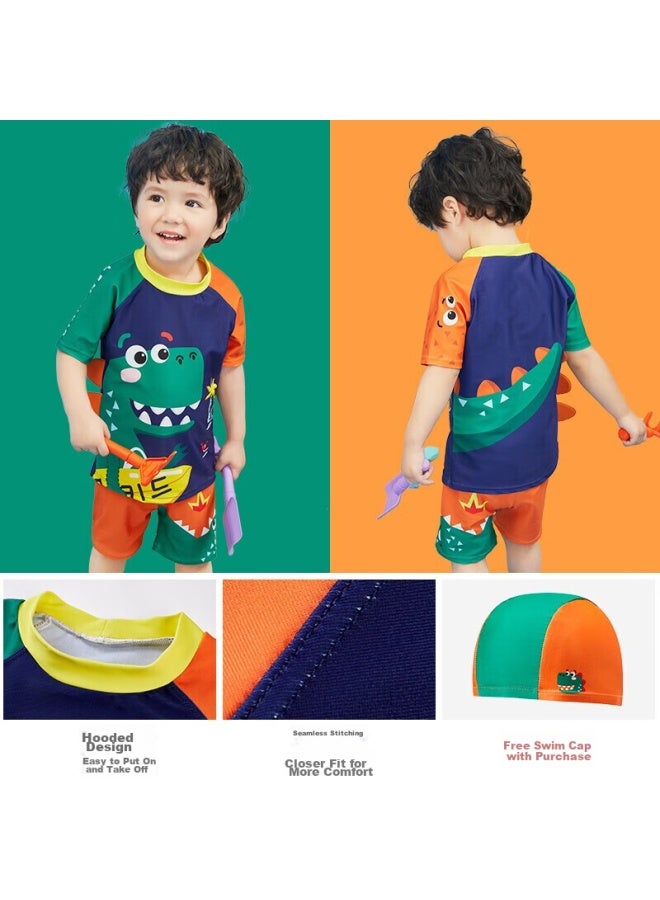 Lemonkid Children's Swimwear, Boys And Girls Two-piece Swimsuit, Baby Swimwear And Swim Trunks Set, Navy Blue Surfing Little Dinosaur, Size 120 - Image 4