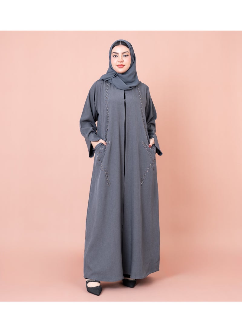 اكسا عباية رسمية بجيوب مطرزة  - Image 1