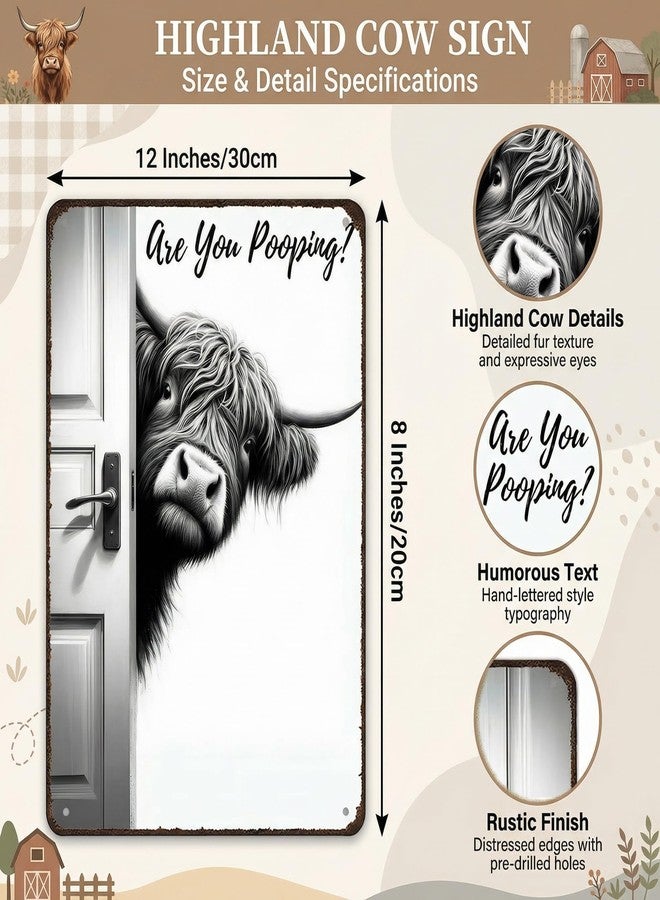 Funnysign Highland Cow Lovers Gifts Highland Cow Sign Are You Pooping Vintage Tin Sign for Bathroom Toilet Decor 8 X 12 Inch (26011) - Image 2