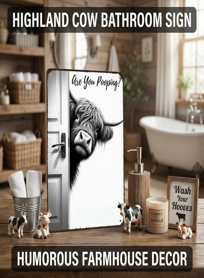 Funnysign Highland Cow Lovers Gifts Highland Cow Sign Are You Pooping Vintage Tin Sign for Bathroom Toilet Decor 8 X 12 Inch (26011) - Image 4