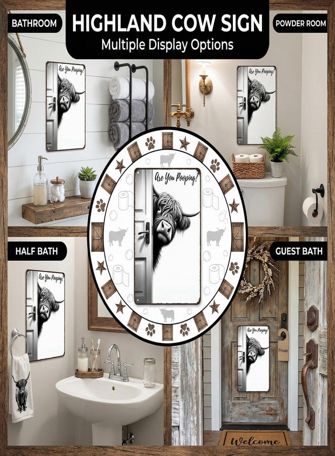 Funnysign Highland Cow Lovers Gifts Highland Cow Sign Are You Pooping Vintage Tin Sign for Bathroom Toilet Decor 8 X 12 Inch (26011) - Image 3