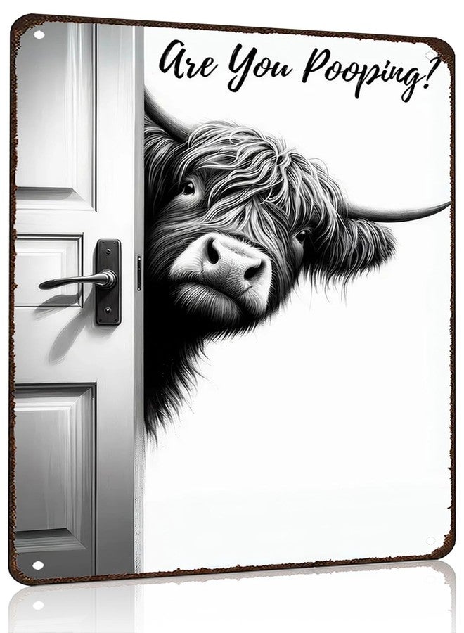 Funnysign Highland Cow Lovers Gifts Highland Cow Sign Are You Pooping Vintage Tin Sign for Bathroom Toilet Decor 8 X 12 Inch (26011) - Image 1