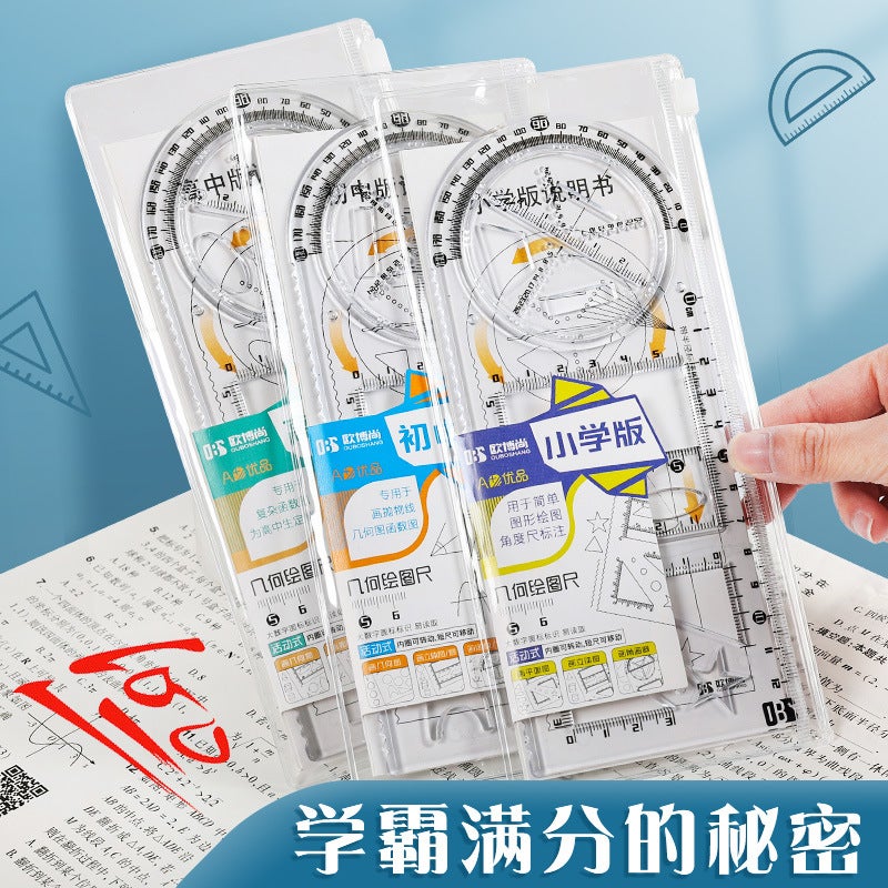 Multifunctional Primary School Ruler Suit Children'S Day Stationery Small Gift Ruler Ten Thousand Flower Ruler Protractor - Image 2