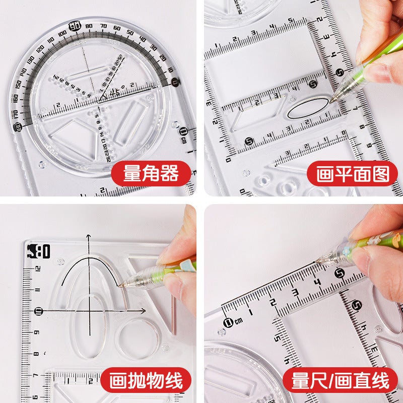 Multifunctional Primary School Ruler Suit Children'S Day Stationery Small Gift Ruler Ten Thousand Flower Ruler Protractor - Image 4