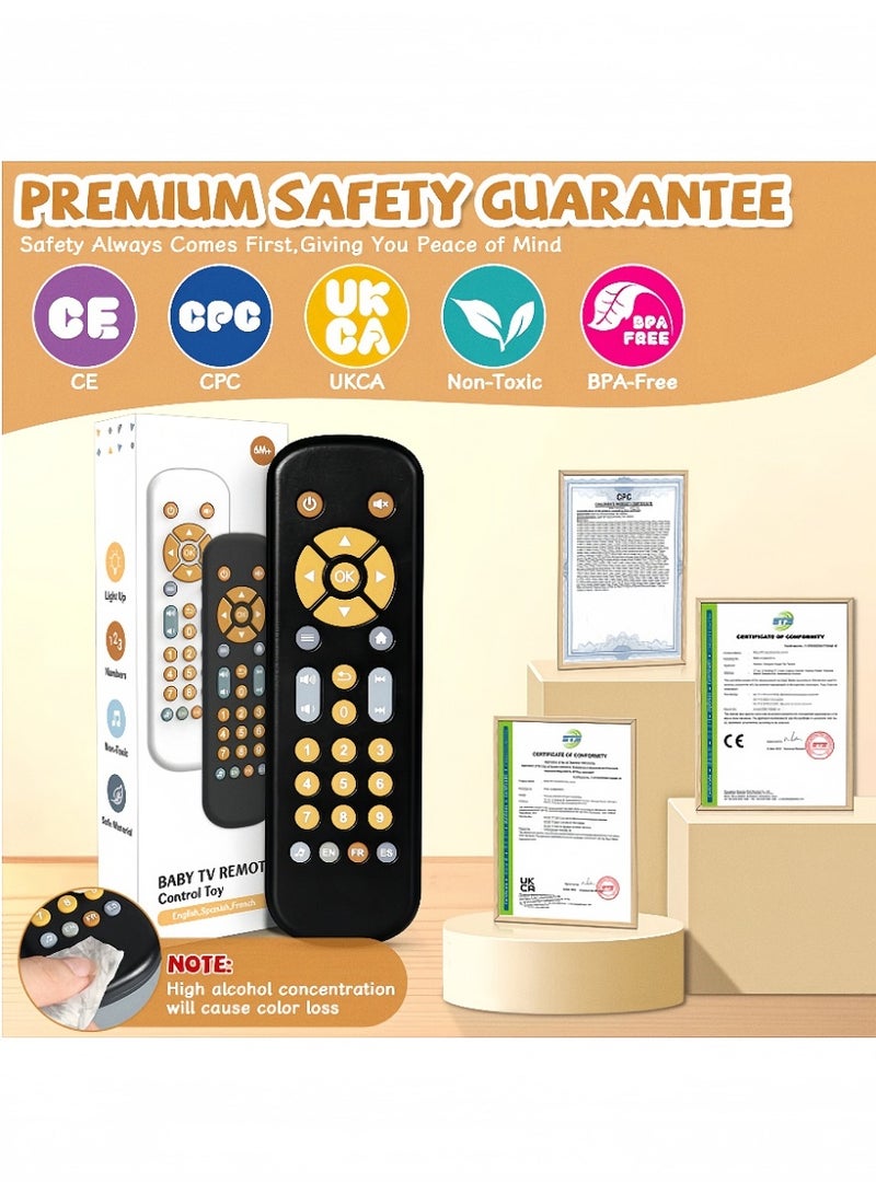 Kibee Baby TV Remote Control Toy with Light and Sound, Toddler Realistic Controller with 3 Languages, Early Educational Learning Musical Toys, Preschool Infant Boys Girls 6, 12, 18 Months, Black - Image 5
