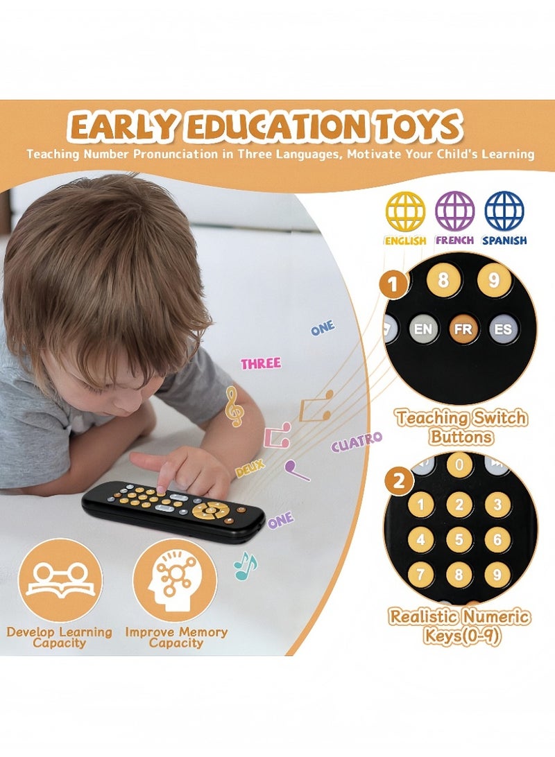 Kibee Baby TV Remote Control Toy with Light and Sound, Toddler Realistic Controller with 3 Languages, Early Educational Learning Musical Toys, Preschool Infant Boys Girls 6, 12, 18 Months, Black - Image 2