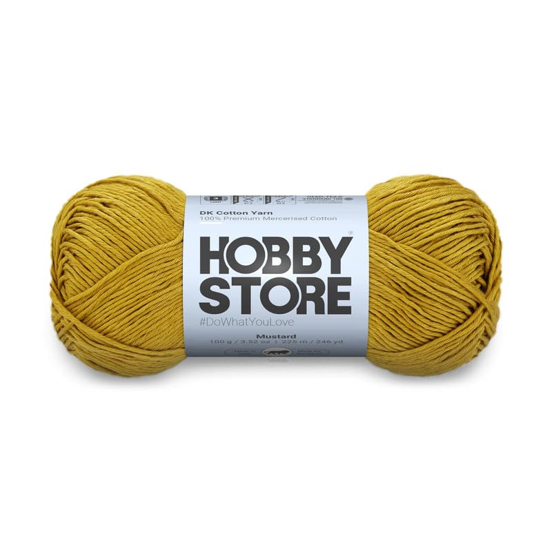 Hobby خيط قطن – خيط DK – 100% قطن مخصر خيط DK للحياكة والتريكو للملابس الخفيفة (1 كرة/100 جرام) - 332 خردل | إبر سحرية - Image 1