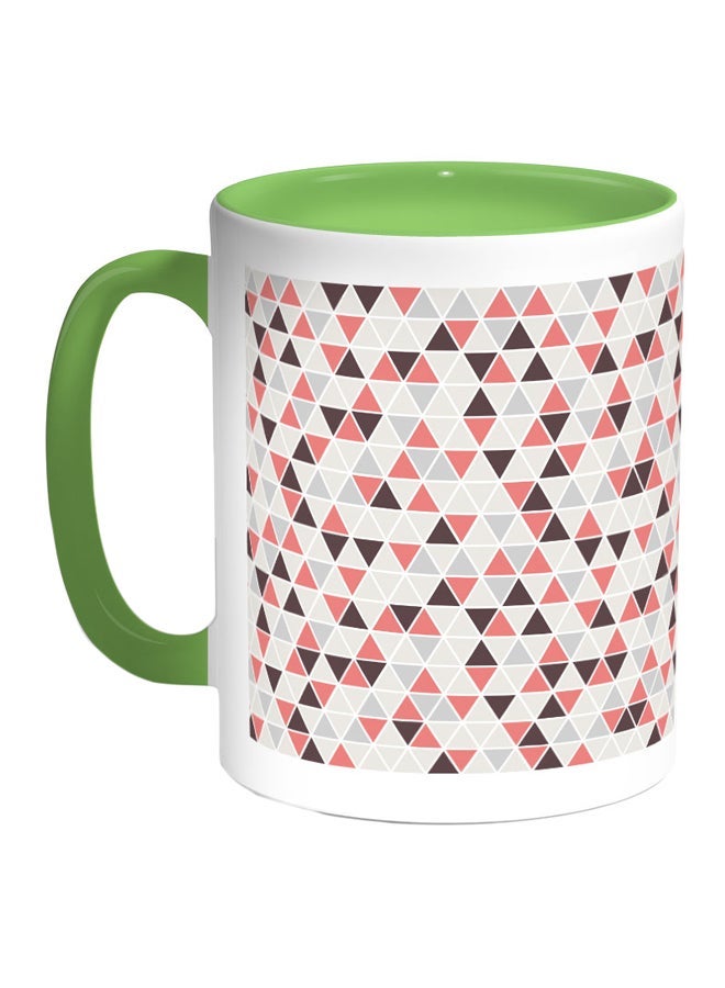Triangles Printed Coffee Mug Green/Pink/Grey 11ounce