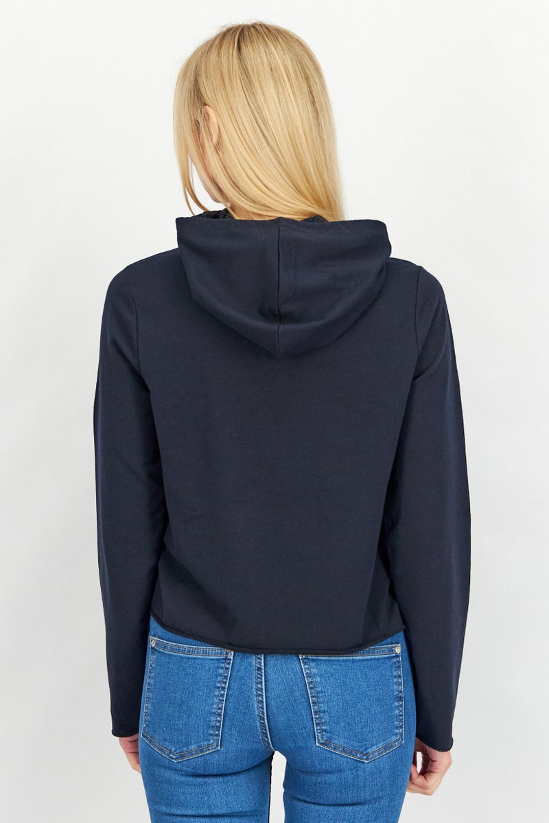 Forever Comfort By NYDJ Women Hoodie Neck Long Sleeves Plain Crop Top, Navy - Image 4
