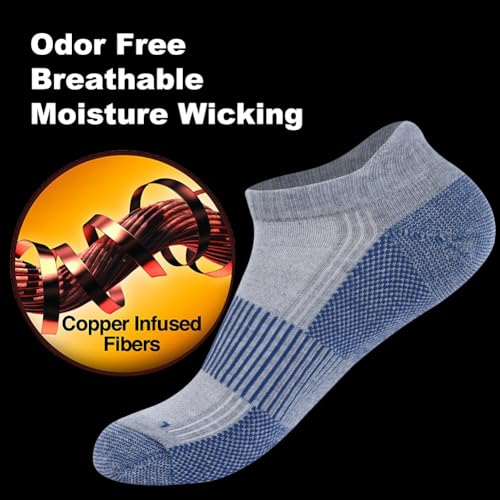 FOOTPLUS Copper Golf Socks Women Compression Socks, Men Women Summer Ankle Arch Support Copper Compression Socks, 6 Pairs Grey& Blue, Medium - Image 4