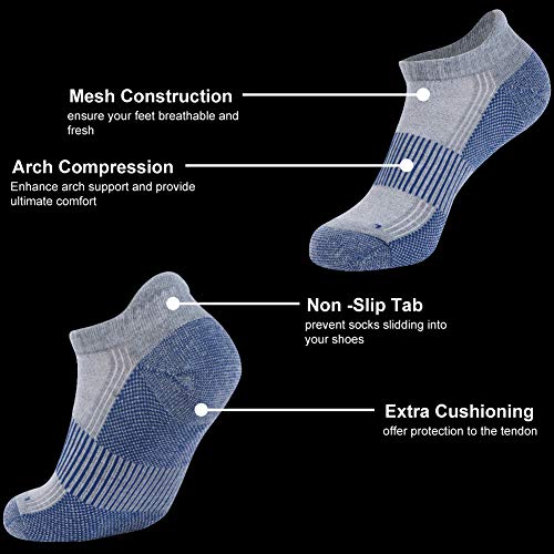 FOOTPLUS Copper Golf Socks Women Compression Socks, Men Women Summer Ankle Arch Support Copper Compression Socks, 6 Pairs Grey& Blue, Medium - Image 5