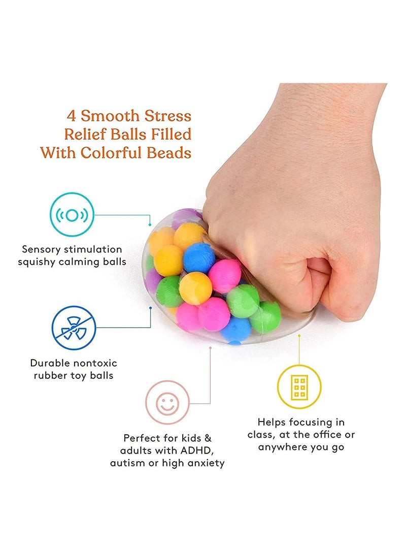 Squishy Stress Ball Squeeze Color Sensory Toy Relieve Tension Stress Home Travel and Office Use Fun for Kids and Adults (4 pcs)