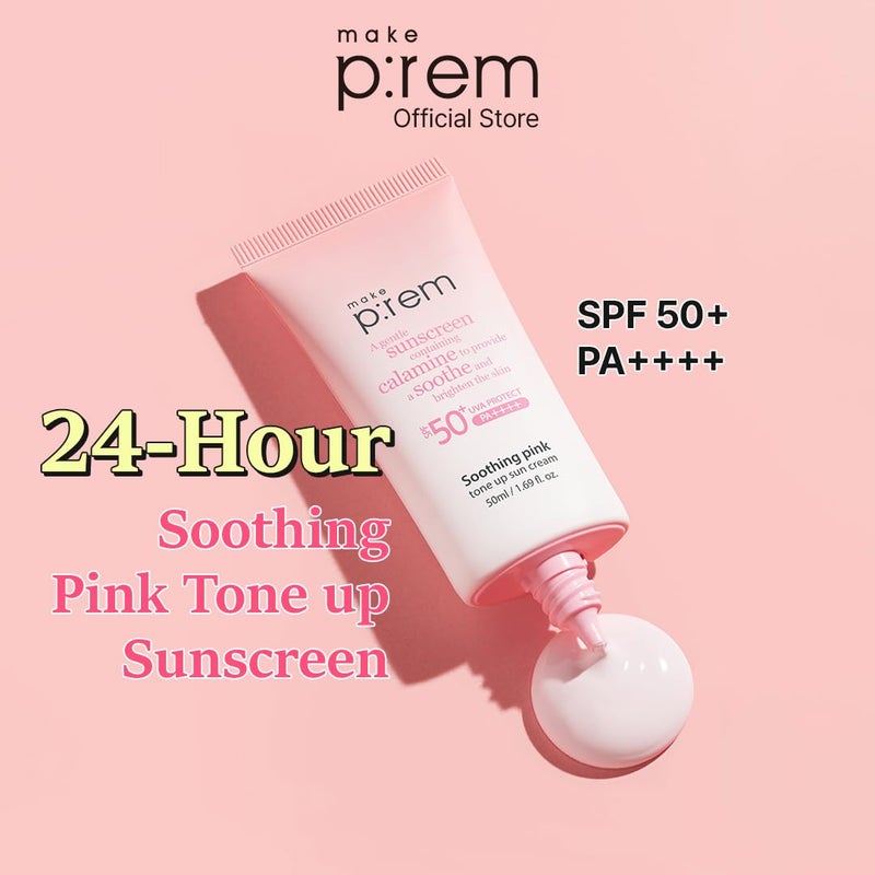 MAKEP:REM MAKE P:REM Soothing Pink Tone Up Sunscreen, Mineral Sun Care for Dehydrated Skin, Lightweight, Non-Greasy Formula, Skin Tone Correction, Korean Sunscreen, SPF 50, 1.69 fl.oz. (50ml) - Image 2